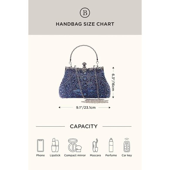 ❤️ Womens Pearl Roaring Evening Clutch Beaded Gatsby Costume Accessories Handbag - Picture 7 of 7